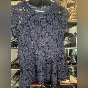 Halogen Midnight Blue Navy Lace Top